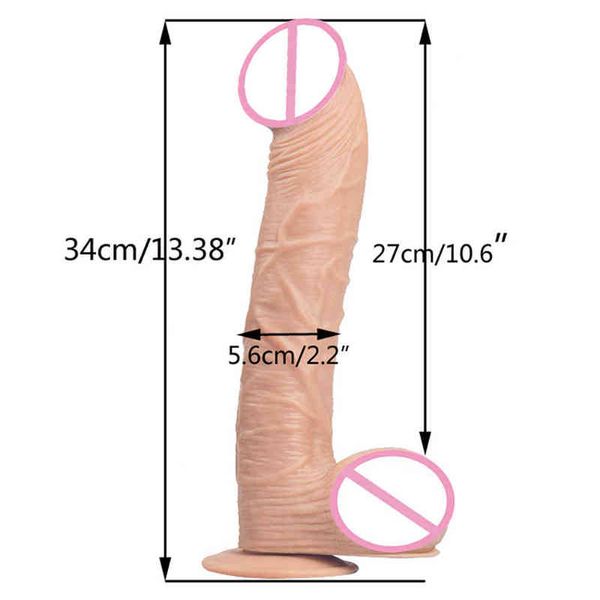 Nxy Dildos Dongs 34 cm de largo imitación pene grande para mujeres con un diámetro de 5 6 cm mango de pollo de color carne falso 220507