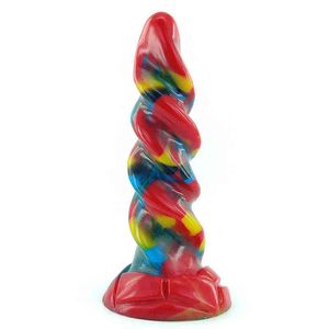 Nxy Dildos Dongs Bdsm 2022 New Fantasy Sex Toy Silicone Gode Anal Butt Plug Spirale Conceptions Érotiques avec Ventouse Coloré Dicks 220511