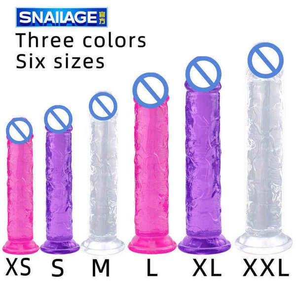 Nxy Dildos Dongs Pene sin huevo Cristal Imitación transparente Falso Pequeño Mediano y grande con ventosa Super Long Classic Sex Toy 220518