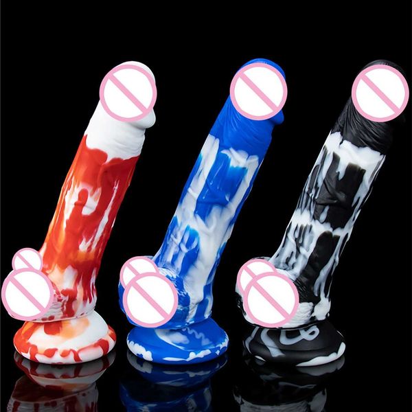 Nxy Godes Dongs Safe Silicone Liquide avec Ventouse Pénis Réaliste Peau Douce Sensation Phallus Érotique Dick Sex Toys pour Femmes Masturbation 240330