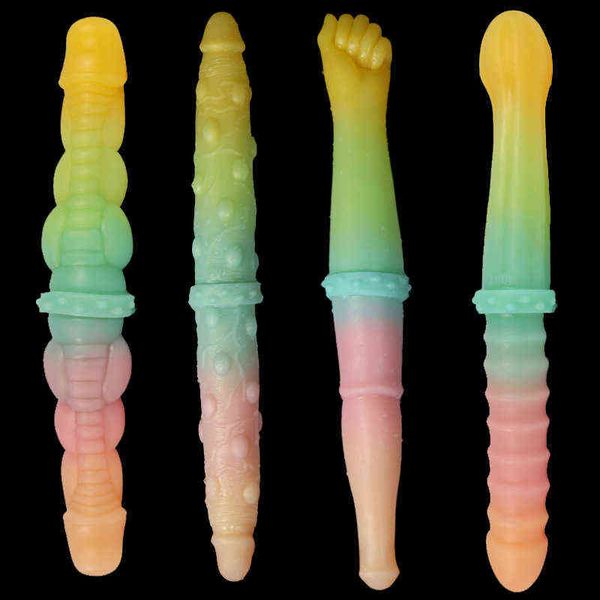 Nxy godes liquide Silicone nouveau pénis à Double tête femelle faux Plug Anal produits de sexe pour adultes appareil de Massage et de Masturbation 0316