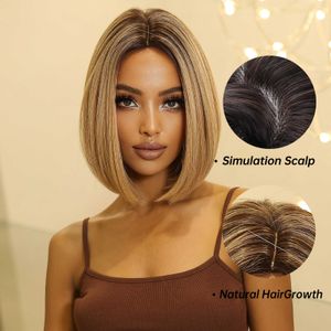 Nxy EASUHAIR Blond Ombre Kort Recht Synthetisch Haar Pruiken Natuurlijke Bob Middelste Deel voor Vrouwen Hittebestendige Dagelijkse Cosplay Pruik 230605