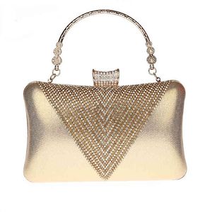 NXY Avondtassen Dames Gouden Koppeling Luxe Handtas Dames Designer Bruiloft For Bridal Rhinestone Shoulder ZD1678 220129