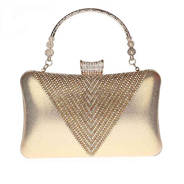 Bolsos de noche NXY, bolso de mano de lujo dorado para mujer, bolso de diseñador para mujer, fiesta de boda para novia, hombro con diamantes de imitación ZD1678 220129