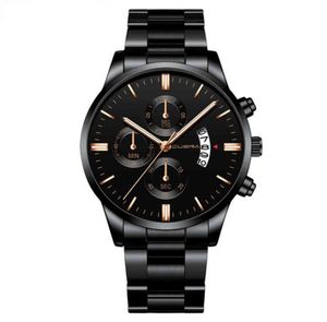 NXY Fashion Watches banden voor heren Gold Cuena 845 Men039S Beltkalender Sportstaal Reloj Dial Watch 2203169470990