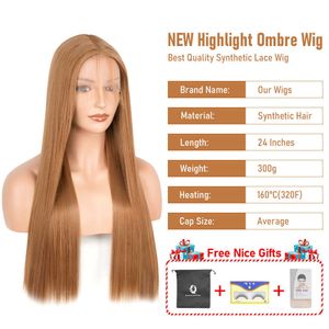 Nxy Ginger Long Straight Lace Front Wigs Honey Blond Perruques Femmes Perruques Synthétiques Résistantes À La Chaleur Délié Naturel Avec Des Cheveux De Bébé 230524