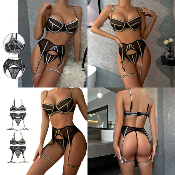 NXY Glitter Lingerie Transparent Tulle Sous-Vêtements Sans Couture Soutien-Gorge Kit Tenue Sheer Dentelle Jarretière String De Luxe Fine Bilizna Ensemble Shine Sexy 230717