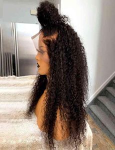 Nxy haarpruiken 180 DENSITY 26 inch natuurlijk zwart lange kinky krullende zachte deel kanten voorpruik voor zwarte vrouwen met babyhaar natur3897706