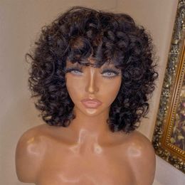 Nxy Cheveux Perruques Bob Humain Pixie Coupe Jerry Bouclés Machine Fait Perruque Rose Funmi Court avec Une Frange Perruque Cheveux Humain 230619