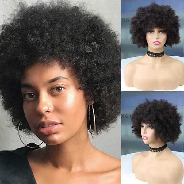 Nxy Cheveux Perruques Sans Colle Perruque Humaine Afro Crépus Bouclés pour Femmes Courte Vague Profonde avec Une Frange Perruque Cheveux Humain 230619