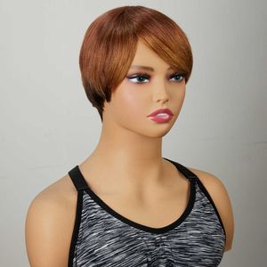 Pelucas de cabello Nxy Peluca sin pegamento Humano con flequillo Rojo Hecho a máquina Hueso Recto Marrón Bob Perruque Cheveux Humain 230619