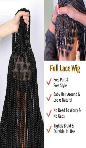 NXY Hair Wigs Kalyss 36 pouces Full Lace Front sans nœuds perruques tressées avec des cheveux de bébé perruque de tresses synthétiques super longues pour noir 8783467