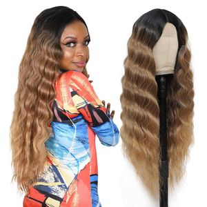 Nxy Cheveux Perruques Ombre Brun Synthétique Dentelle Perruque Long Bouclé pour les Femmes Vague Profonde Partie Moyenne avec Faux Cuir Chevelu 14 32 pouces 230619