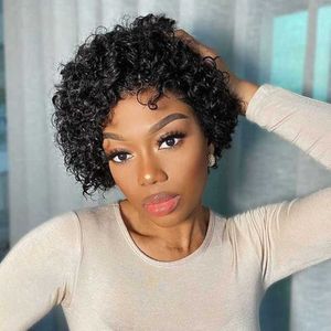 Nxy Cheveux Perruques Court Pixie Cut Human Curly Remy Full Machine Made Perruque Brésilienne pour Femmes Noires 230619