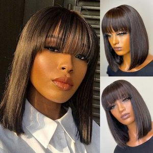Nxy Hair Wigs Straight Bob Human with Bang Full Machine Made Remy Brésilien pour Femme Noire 230619
