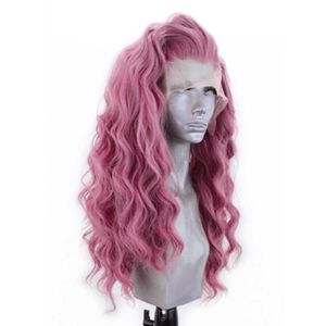 Nxy Haute Température Fibre Dentelle Perruques pour Femmes Rose Cheveux Synthétique Avant de Lacet Perruque Cheveux Longs Ondulés Perruques Résistant À La Chaleur Cosplay 230524