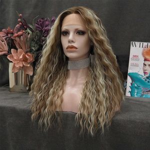 Nxy Highlight Blonde Perruque Synthétique Dentelle Perruques pour Femmes Longue Perruque Bouclée Résistant À La Chaleur Fibre Cosplay Perruques Naturel Hairline 230524