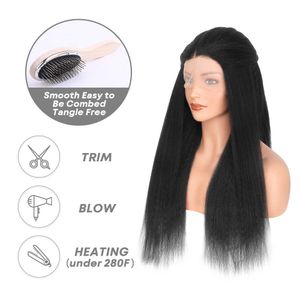 Nxy Kinky Straight Lace Front Wig 180% Densité Noir Yaki Perruque Pour Les Femmes Avec Des Cheveux De Bébé Perruques Synthétiques Chaleur Température Sans Colle 230524
