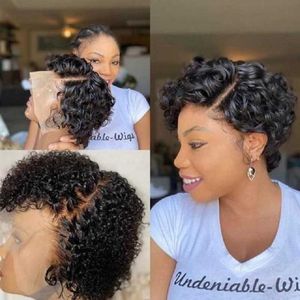 Nxy kanten pruiken 6 8 inch Braziliaans haar Deep Wave Short Curly Human Bob Pixie geknipt L /T Deel voor Wome 230106