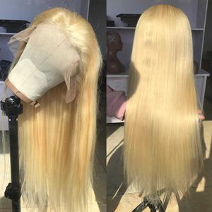 Nxy Lace Wigs 8-34 pouces cheveux humains complets 613 blond Remy brésilien droit pré plumé sans colle bébé 230106