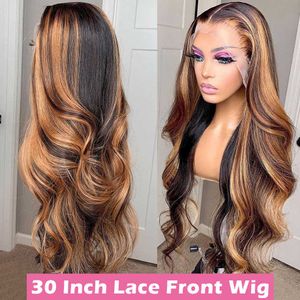 Nxy Lace Wigs mettre en évidence les cheveux humains frontaux 30 pouces vague de corps Hd avant pour les femmes noires 13x4 miel blond ombré 230106