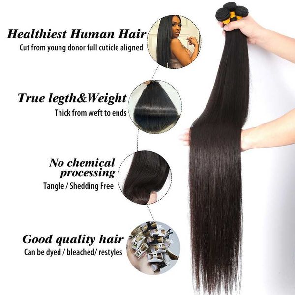 Nxy Lace Wigs Straight Bundles 1 3 4 Offres Cheveux Brésiliens Remy 30 34 40 Pouces Couleur Naturelle 100% Humain 230106
