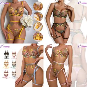 NXY Lingerie Ensemble Sensuelle Dentelle Sous-Vêtements Broderie Transparente 3 Pcs Jarretières Fantaisie Belle Courte Kits De Soins De La Peau Intime Soutien-Gorge Ensemble 230717