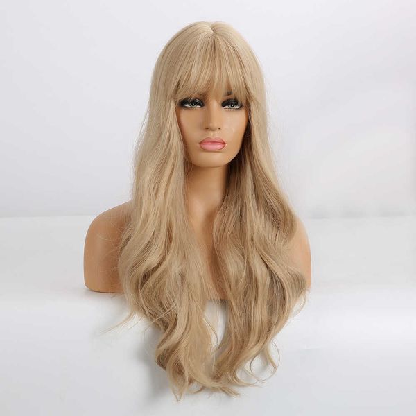 Nxy perruques synthétiques ondulées longues blondes avec frange cheveux ondulés naturels pour femmes Cosplay quotidien résistant à la chaleur 230605