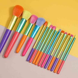 Nxy make-up borstels 8 15 stks nieuwe kleurrijke set regenboog vol met draagbare schoonheid tools 0406