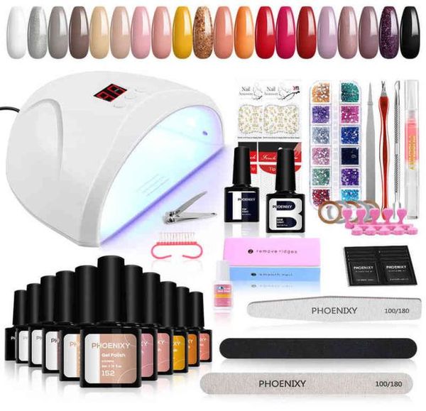 NXY Nail Art Kits Kit completo 20 colores Esmalte en gel con lámpara Capa base superior Barniz brillante Decoración Profesión Juego de herramientas de bricolaje 2206092277193