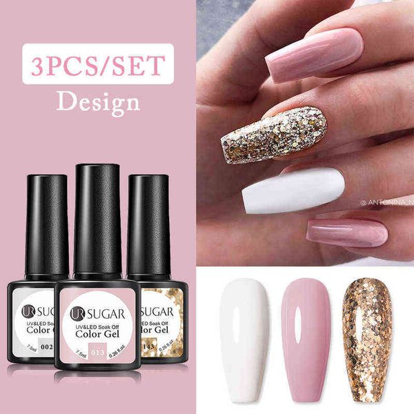 NXY Nail Gel 3pcs Set de Vernis Glitter Couleur Vernis Hybride Tout pour Art Design Manucure Semi Permanent Base Top 0328