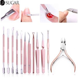 NXY Nail Gel Rose Gold Cuticle Pusher Tijera Dead Skin Remover Tools Pinzas de acero inoxidable Clipper Maniucre Art Tool 0328