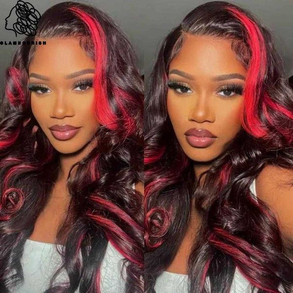 Nxy Rouge Highlight Body Wave Lace Front Perruques Synthétique Highlight Bourgogne Perruque Rouge Avec Noir Coloré Sans Colle Avec Des Cheveux De Bébé 230524