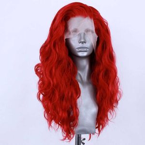 Nxy Rode Synthetische Lace Front Pruiken voor Vrouwen Water Wave Kant Pruik Gratis Deel Cosplay Pruiken Natuurlijke Haarlijn Party Haar frontale Pruik 230524