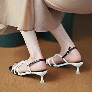 Nxy Sandals French Elegant Women Spring New One-word Straps Simple All-match Black Cat Heel Low-heeled Mujer Sapato