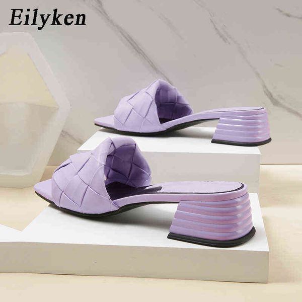 Nxy Sandals New Purple White Weave Square Toe Low Heels Zapatillas para Mujer Designer Ladies Slides Sandels Summer Zapatillas De Mujer