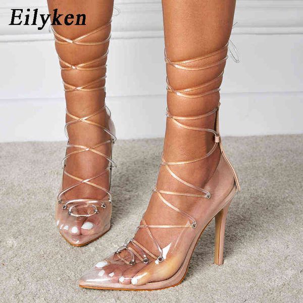 NXY Sandales Nouveau PVC Transparent Thin High Heels Fashion pointu Point Toe-Tiated Femmes Stripper Party Dress Chaussures