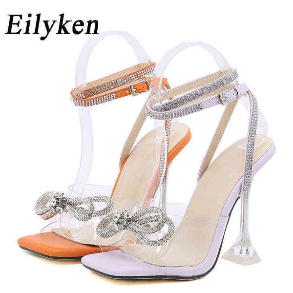 Nxy sandales été bout carré strass femmes Sexy boucle sangle Transparent pointe talon haut dames chaussures de fête de mariage