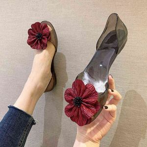 Nxy Sandalias Verano Mujer Jelly Slip on Zapatos de punta cerrada Mujer Diapositivas Planas Pvc Candy Ladies Fasion Designer Flower