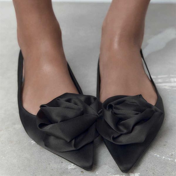Nxy Sandales Femme Fleur Plat Slingbacks Femmes Bout Pointu Chaussures Automne Noir Pantoufles Dame Casual Plus La Taille s 230406