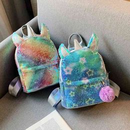 Nxy schooltassen rugzakken klassieke delicate pailletten schooltas voor kinderen baby meisjes jongens mooie pompom rugzak knapack wandelen 220802