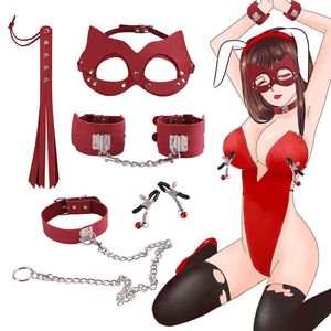 NXY Sex Volwassen Speelgoed 5 Stks Producten Erotische Speelgoed Voor Volwassenen BDSM Bondage Set Handcuffs Tepelklemmen Whip Collar Eye Mask Couples 1225