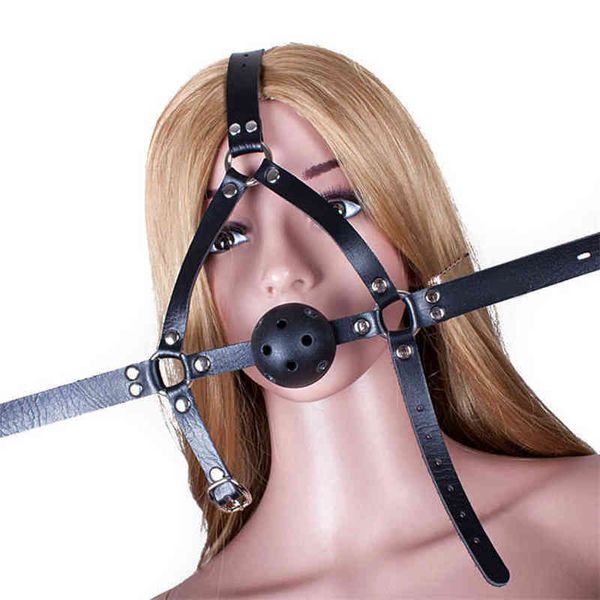 NXY Sexe Adulte Jouet En Cuir Bondage Tête Harnais Ceinture Bouche Ouverte Gag BDSM Fétiche Esclave Contraintes Balle Jeux Jouets pour Couples1216