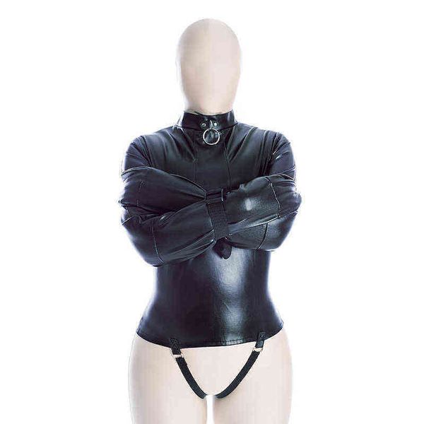 NXY Sex Adult Toy Leather Totalmente cubierto Doble brazo Cremallera Restricción Juguetes para hombre / mujer Usar cinta Restrictiva Bdsm Bondage Slave Constraint1216