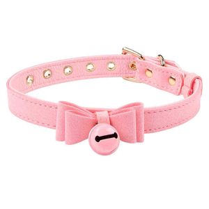 NXY Sex Volwassen Speelgoed Twee stijlen Slave Choker Mooie Catwoman Cosplay Collar met Bell 4 Kleuren Zachte Materiaal Producten voor Paren 1225