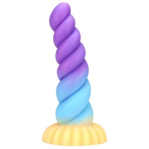 Nxy Sex Anal Toys 8inch Multicolor Silicone Plug Toys para Hombres Mujeres Enorme Big Dildo Butt Male Prostate Massage Female Anus Expansion 1220