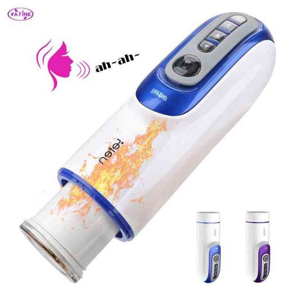 NXY Sex Masturbateurs Automatique Télescopique Mâle Masturbateur Machine Jouets pour Hommes Pénis Vibrateur Cock Masseur Chauffé Vraie Chatte Silicone Érotique 220127