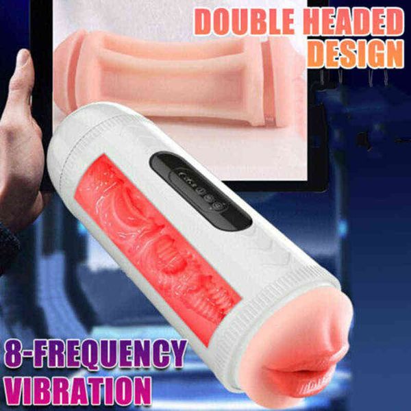 NXY Sex Masturbators Male Masturbator Cup Diseño de simulación de doble cabeza Material suave Vagina realista Juguetes para hombres Masturbación 220127