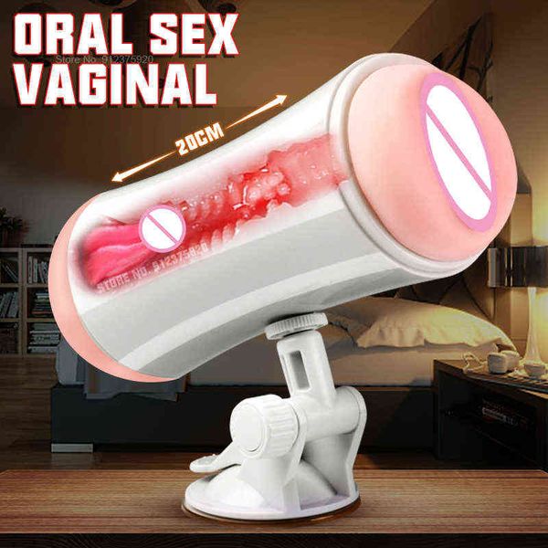 Nxy Sex Men Masturbadores Doble Canal Manos Libres Taza de Masturbación Masculina Oral Vagina Masturbador Juguete para Mamada de Silicona Vibrador 1222