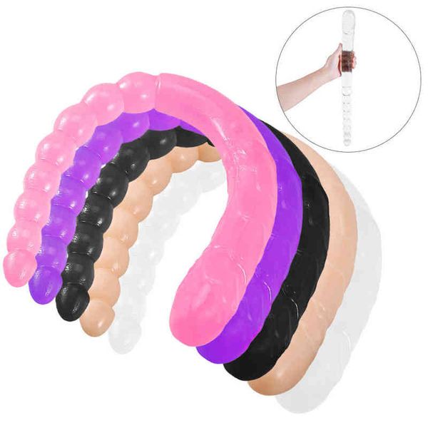 Nxy Sex Products Dildos 370mm Long Soft Double Head Dildo Toys para adultos Flexible Jelly Vagina Anal Mujeres Gay Lesbianas Terminado Dong Penis Artificial 1216